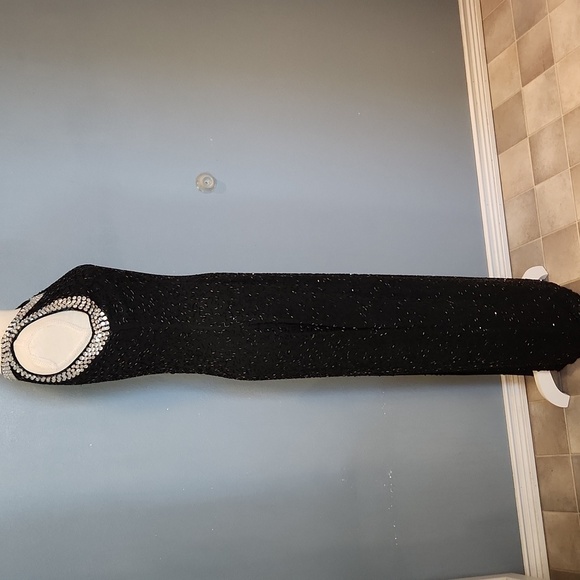 Vintage Black Lillie Rubin Silk Jeweled Sequin Back Slit Sleeveless Maxi Dress - Picture 9 of 15